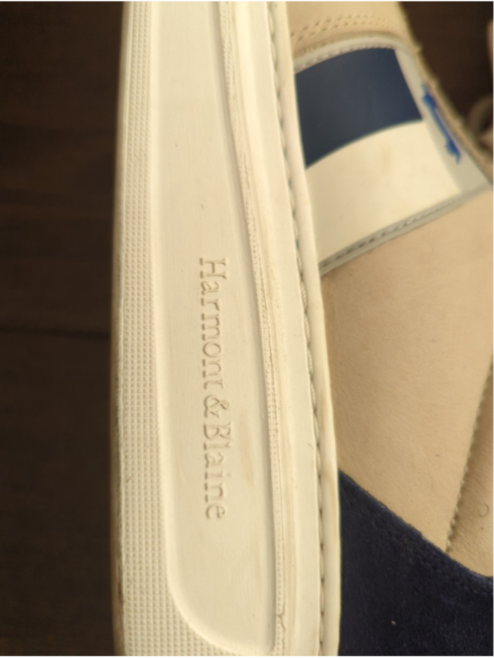 Men's Harmont & Blaine Sneakers in Beige and Blue with Side Logo - Picture 10 of 14